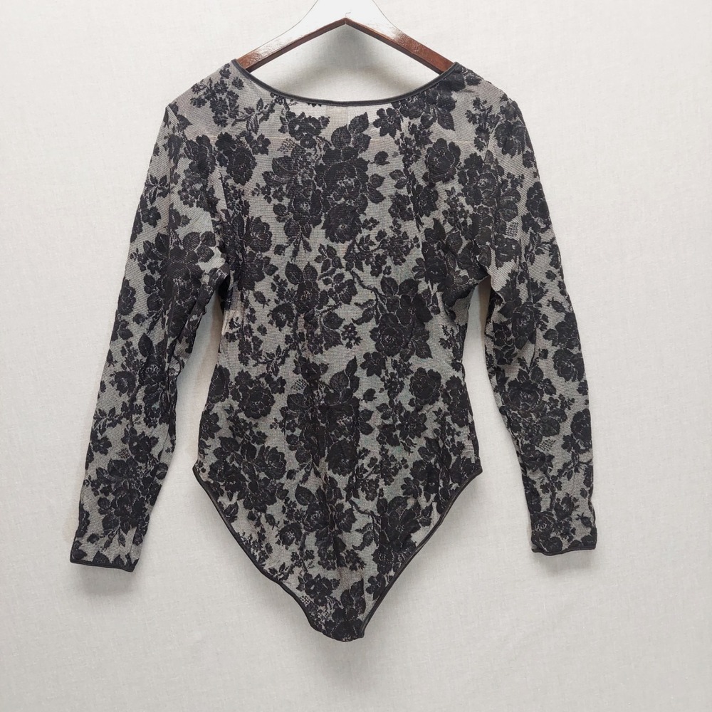 Vtg Y2K Sheer Mesh Floral Bodysuit L Fairy Grunge Whimsigoth Festival Layer - Picture 10 of 16